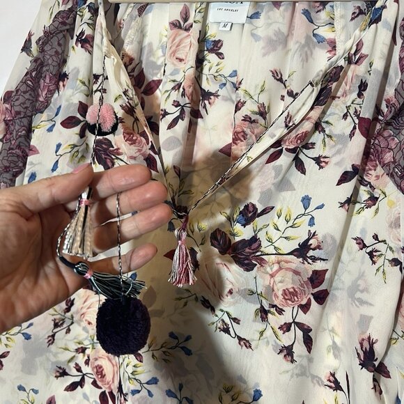 Misa Los Angeles Women’s Top Sia Pink Floral Roses Medium Size Chiffon Blouse - Picture 11 of 13